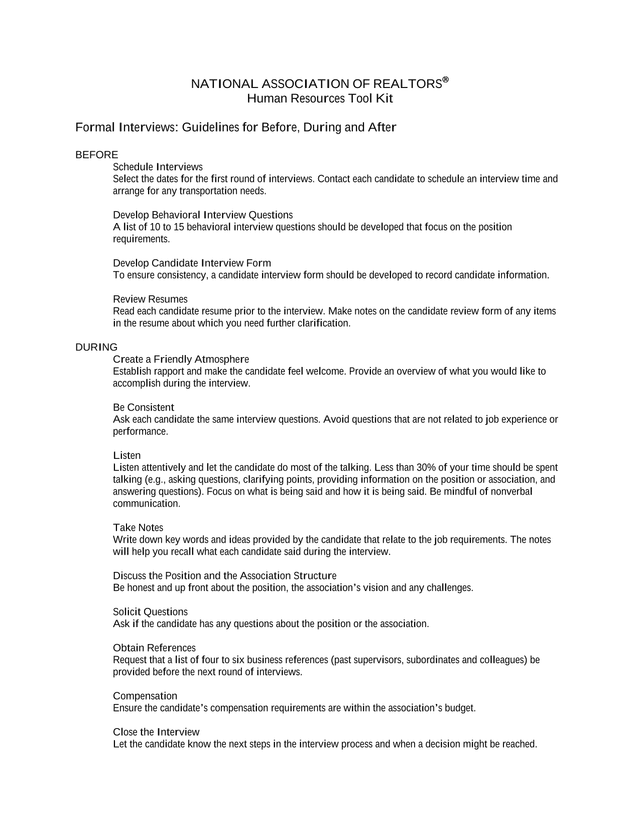 Human Resources Tool Kit Formal Interviews Guidelines screenshot