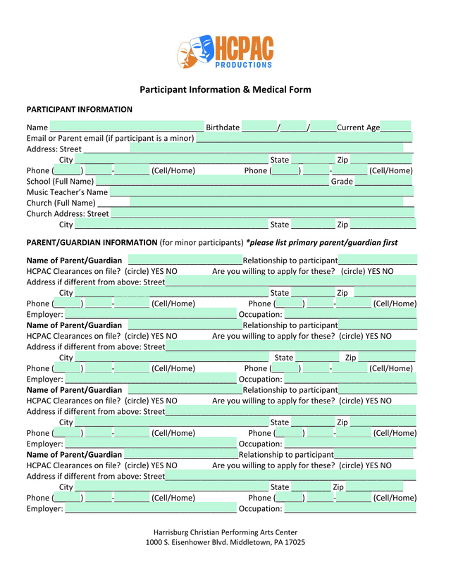 Participant Information  Medical Form screenshot