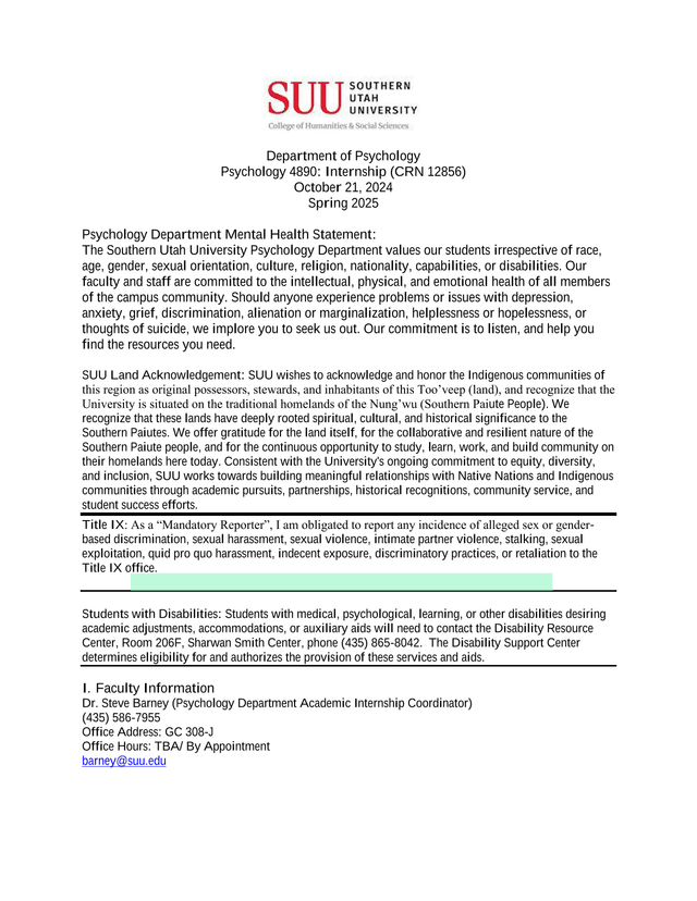 Psychology 4890 Internship screenshot