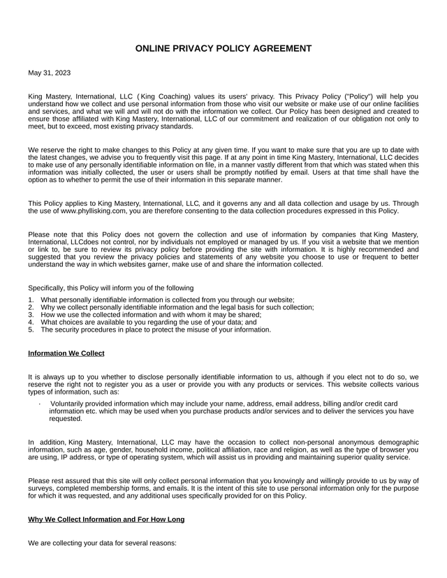 Online Privacy Policy Agreement screenshot
