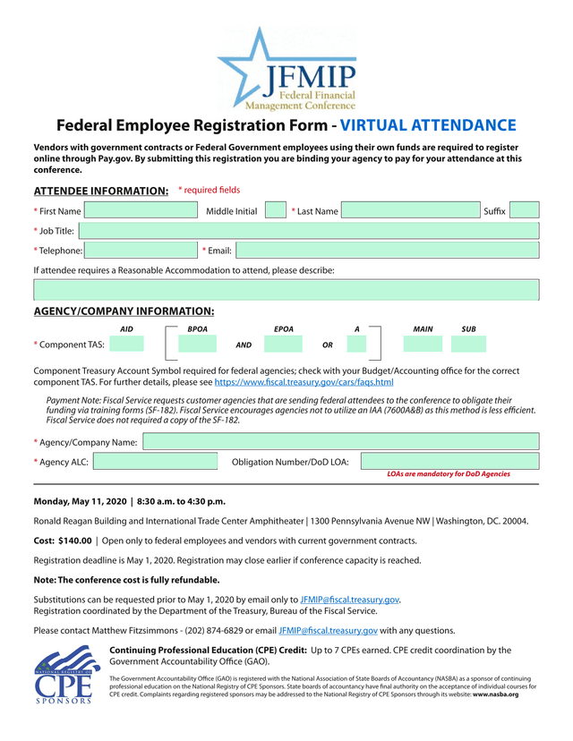 Federal Employee Registration Form   VIRTUAL ATTENDANCE screenshot
