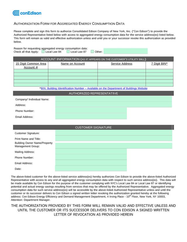 Authorization Form For Aggregated Energy Consumption Data screenshot