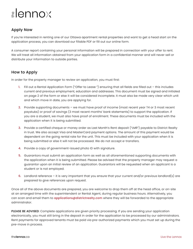 Rental Application Form screenshot