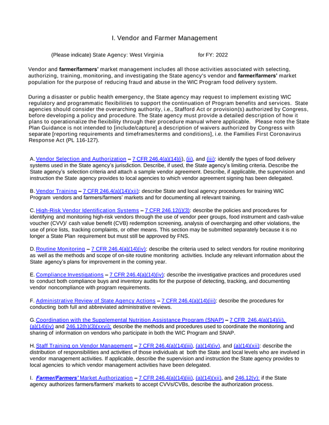 Vendor And Farmer Management State Plan screenshot