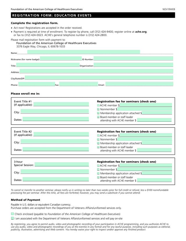 REGISTRATION FORM EDUCATION EVENTS screenshot