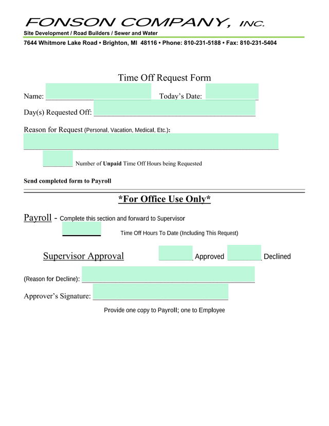 Time Off Request Form screenshot