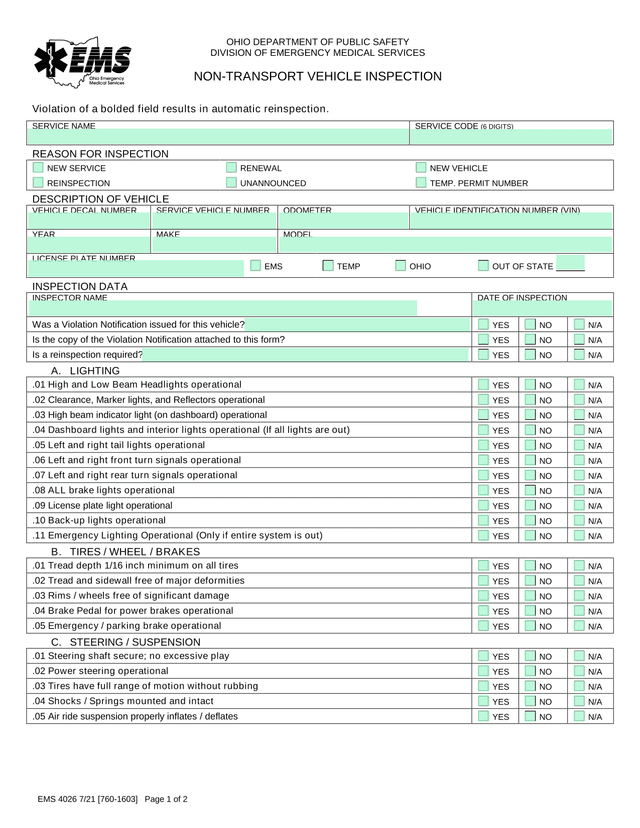 NON TRANSPORT VEHICLE INSPECTION screenshot