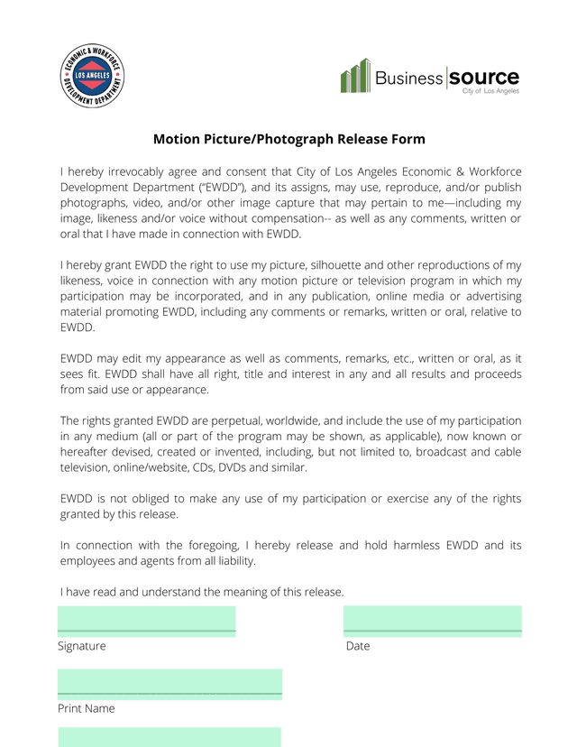 Motion PicturePhotograph Release Form screenshot