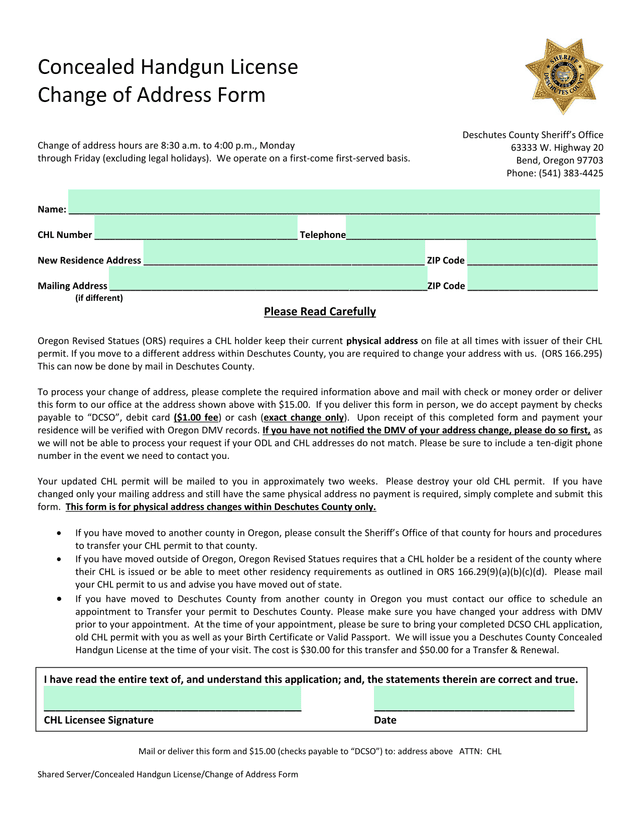 Concealed Handgun License Change Of Address Form screenshot