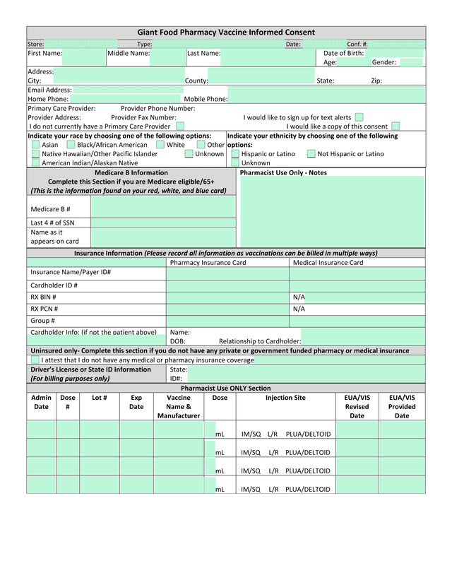 Giant Food Pharmacy Vaccine Informed Consent screenshot