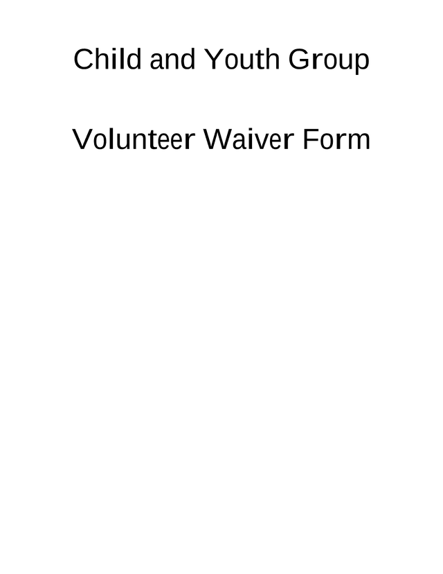 Child And Youth Group Volunteer Waiver Form screenshot