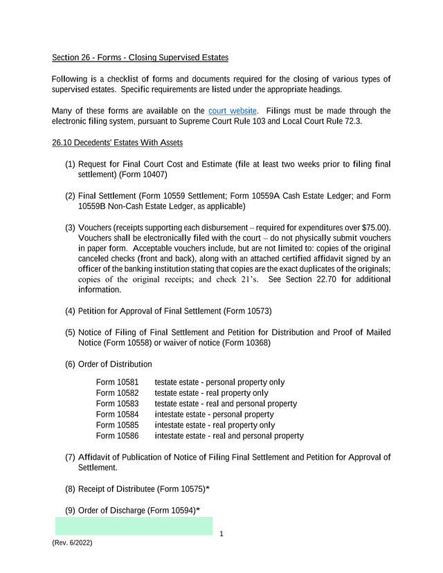 Section 26   Forms   Closing Supervised Estates screenshot