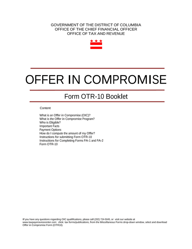 Offer In Compromise Form OTR 10 Booklet screenshot
