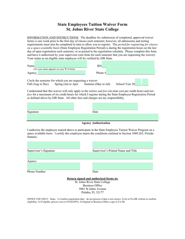 State Employees Tuition Waiver Form screenshot