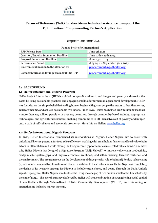 Terms Of Reference (ToR) For Short Term Technical Assistance To Support The Optimization Of Implemen screenshot