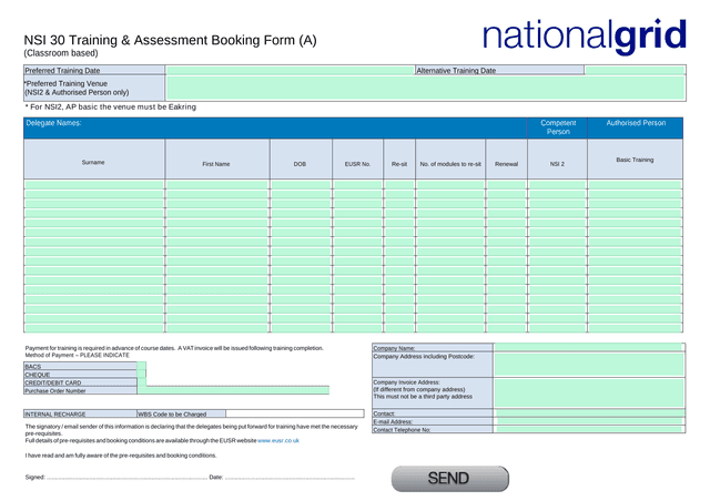 NSI 30 Training  Assessment Booking Form (A) screenshot