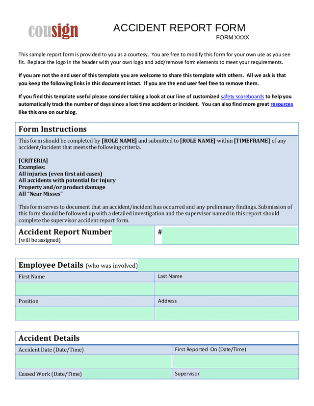 ACCIDENT REPORT FORM screenshot