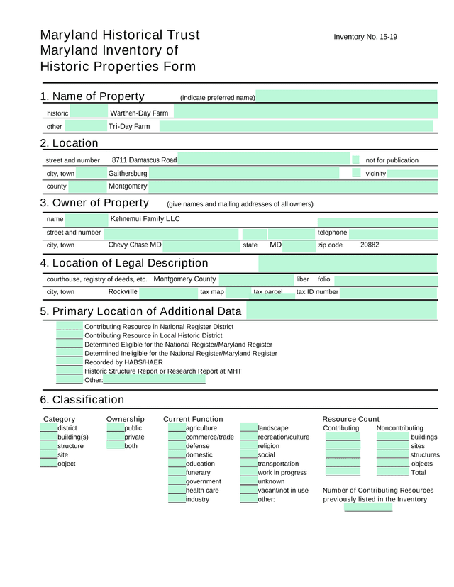 Maryland Inventory Of Historic Properties Form screenshot