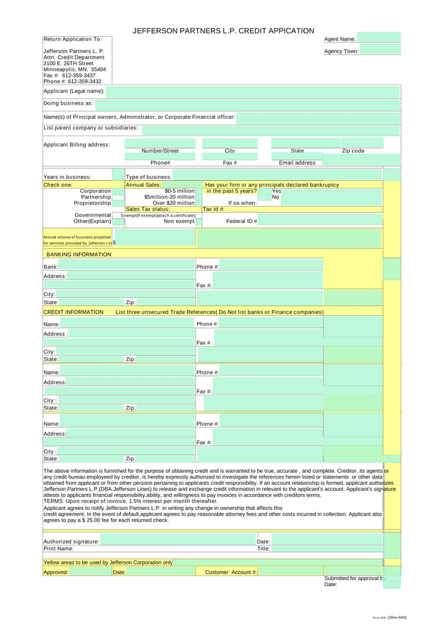 JEFFERSON PARTNERS L.P. CREDIT APPICATION screenshot