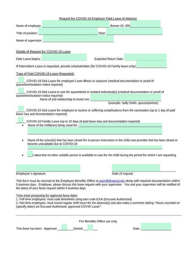 Request For COVID 19 Employer Paid Leave Of Absence screenshot