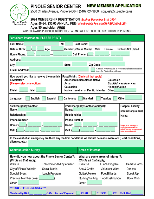 2024 Membership Registration screenshot