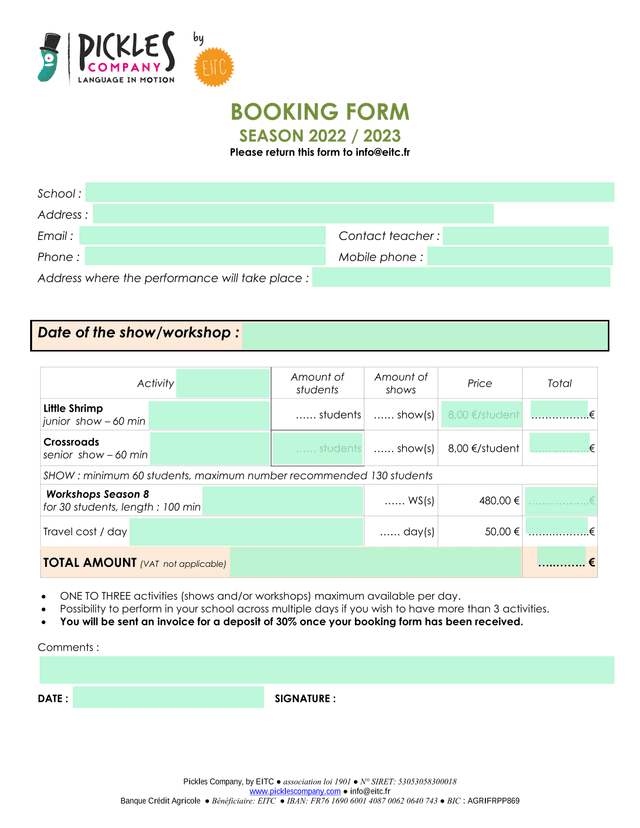 Booking Form screenshot