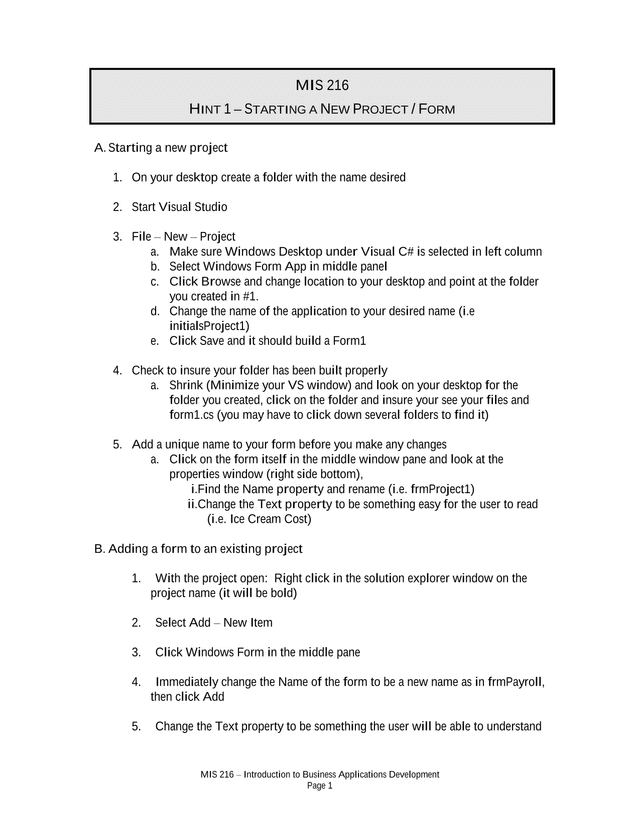 MIS 216  Introduction To Business Applications Development screenshot