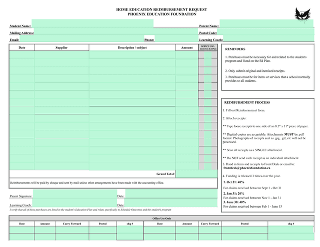 HOME EDUCATION REIMBURSEMENT REQUEST screenshot