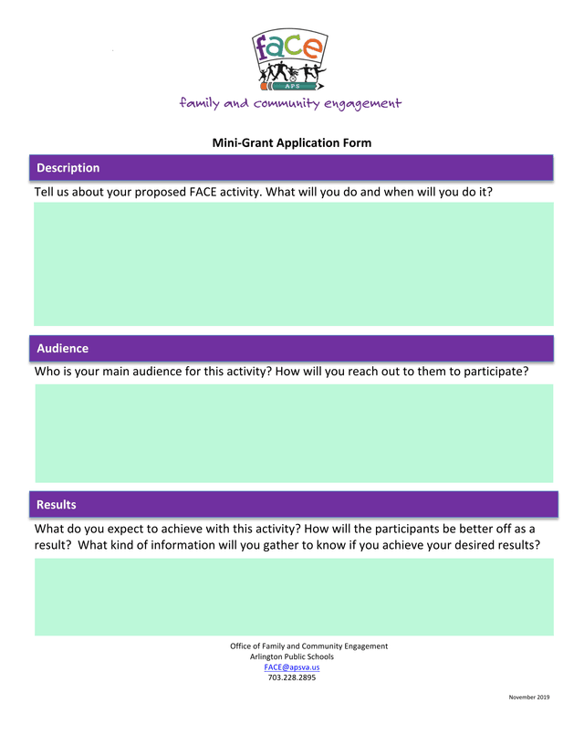 Mini Grant Application Form screenshot