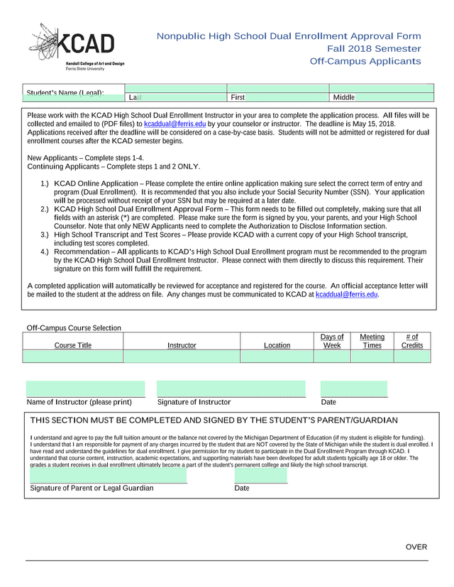 Nonpublic High School Dual Enrollment Approval Form screenshot