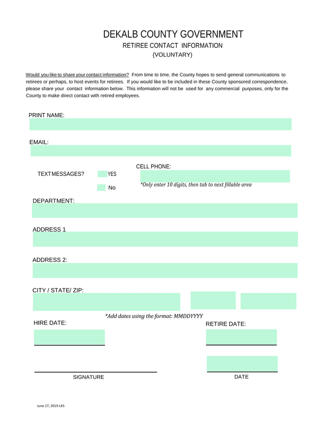 DEKALB COUNTY GOVERNMENT RETIREE CONTACT INFORMATION screenshot