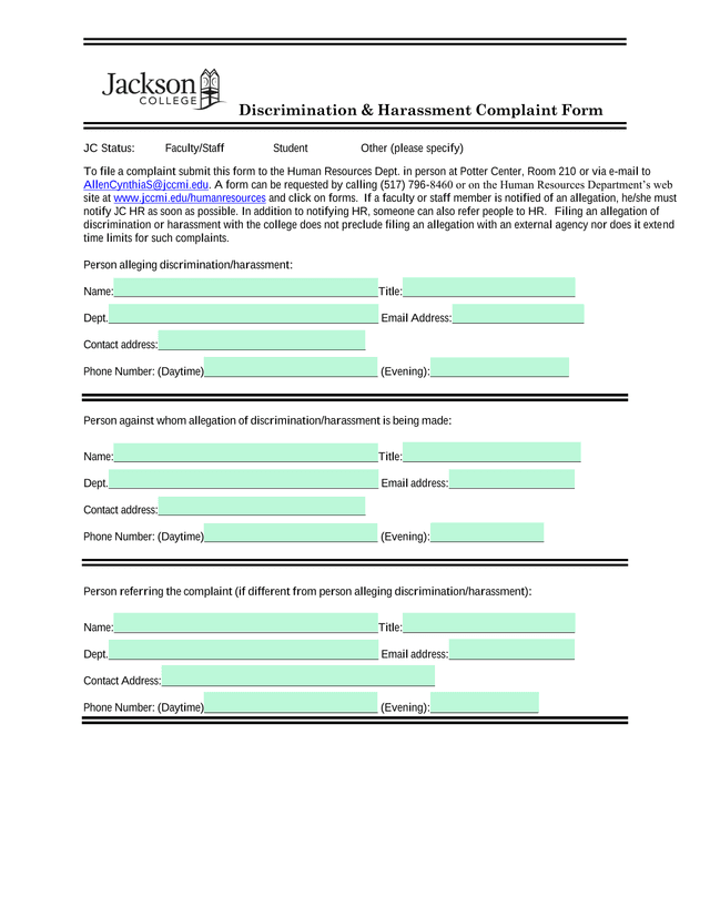 Discrimination  Harassment Complaint Form screenshot
