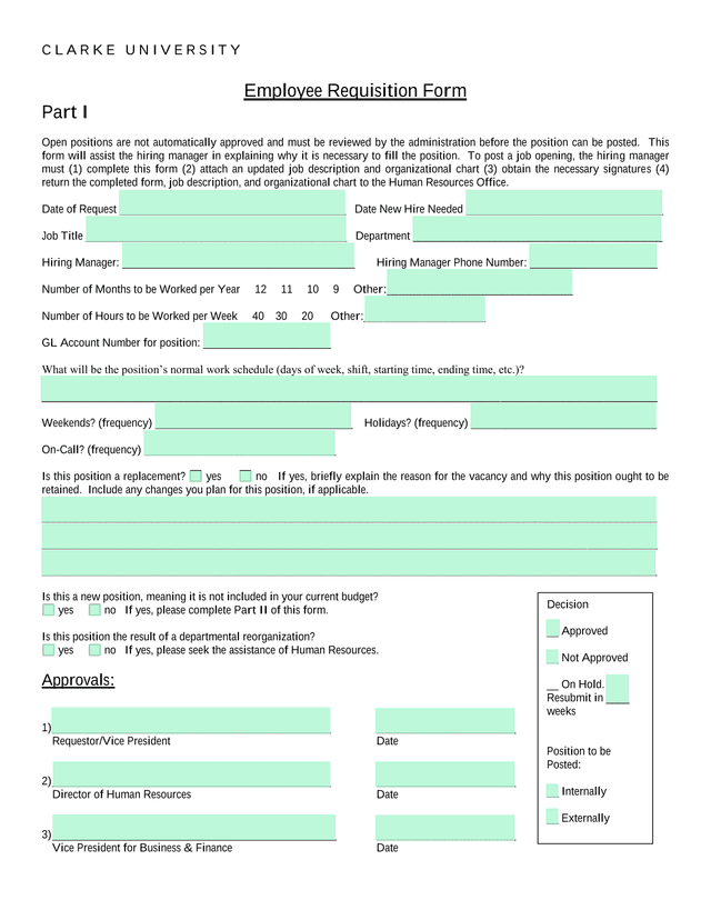 Employee Requisition Form screenshot