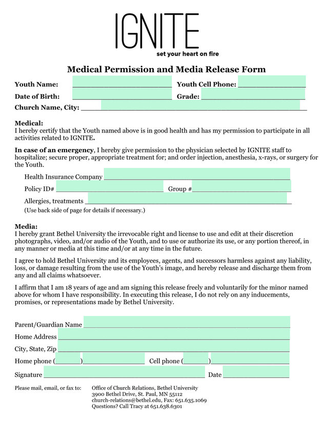 Medical Permission And Media Release Form screenshot