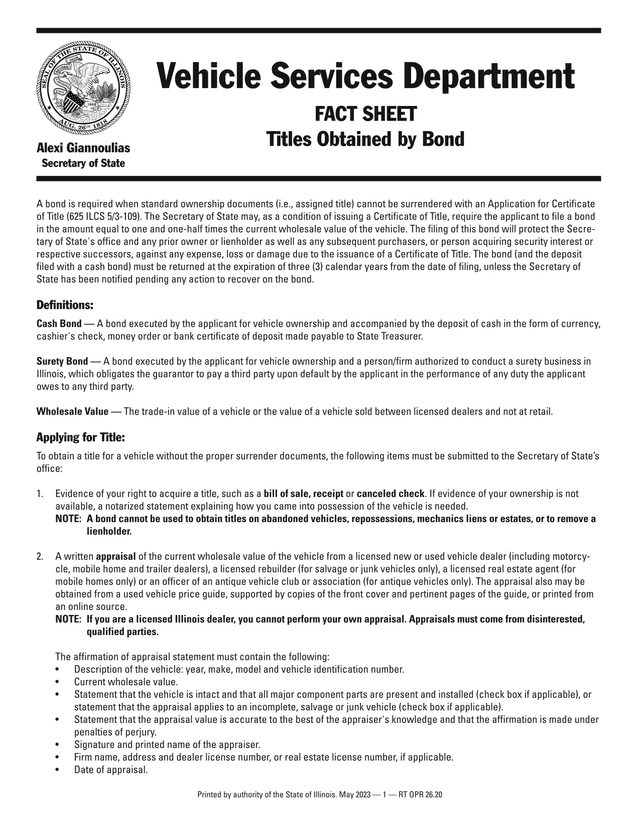 Vehicle Title Bond Application Guidelines screenshot