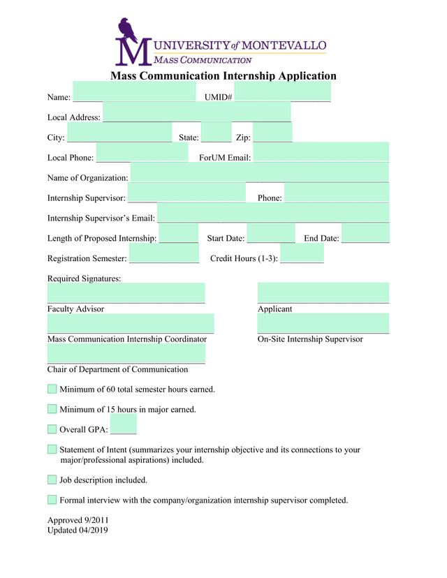 Mass Communication Internship Application screenshot