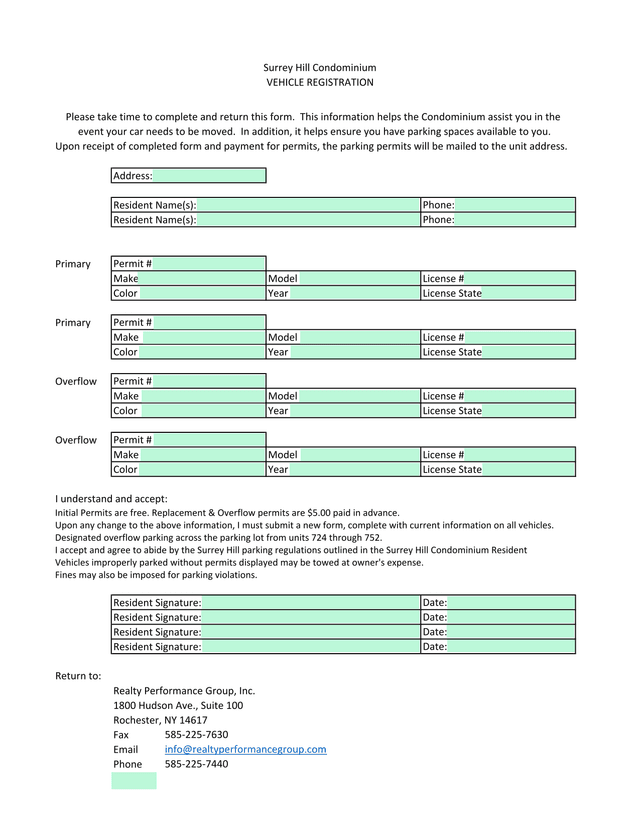 Surrey Hill Condominium Vehicle Registration screenshot