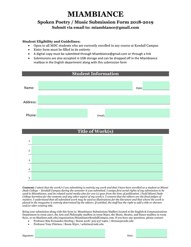 Miambiance Spoken Poetry  Music Submission Form screenshot