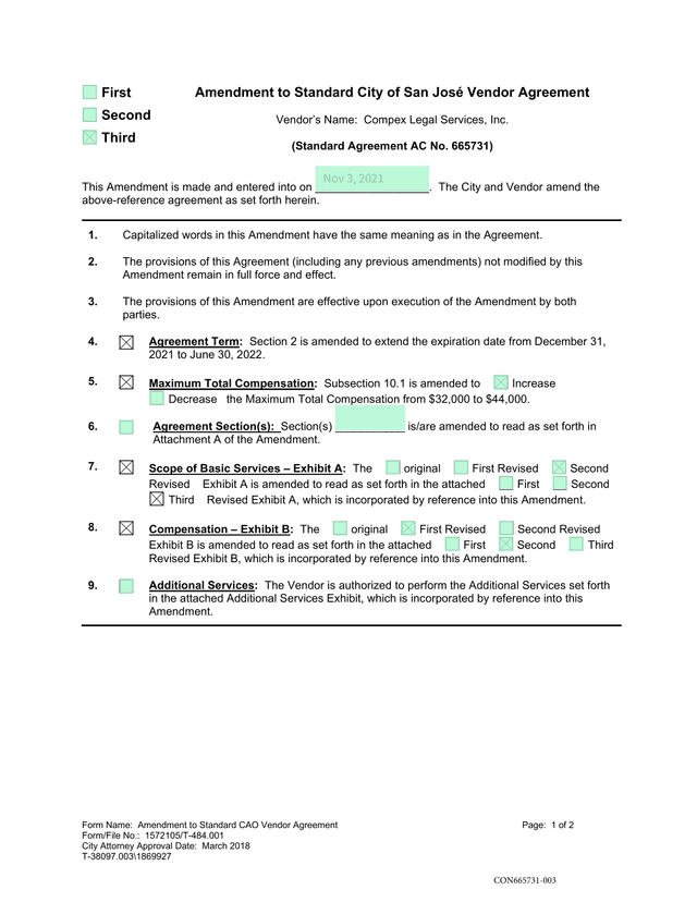 Amendment To Standard CAO Vendor Agreement screenshot