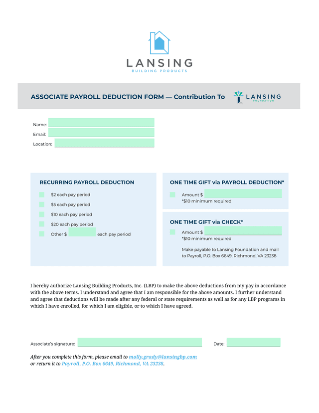 Associate Payroll Deduction Form screenshot