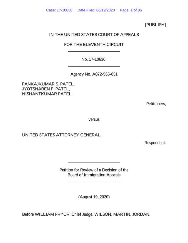 Pankajkumar S. Patel V. United States Attorney General screenshot