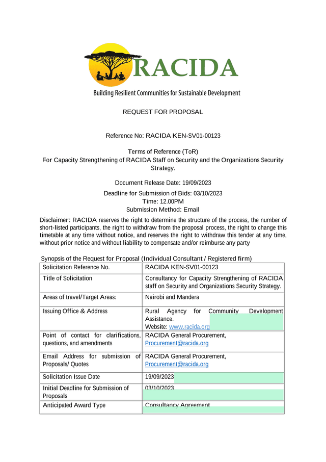 REQUEST FOR PROPOSAL screenshot