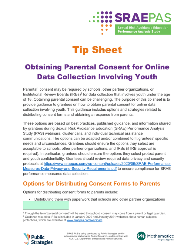 Tip Sheet Obtaining Parental Consent For Online Data Collection Involving Youth screenshot