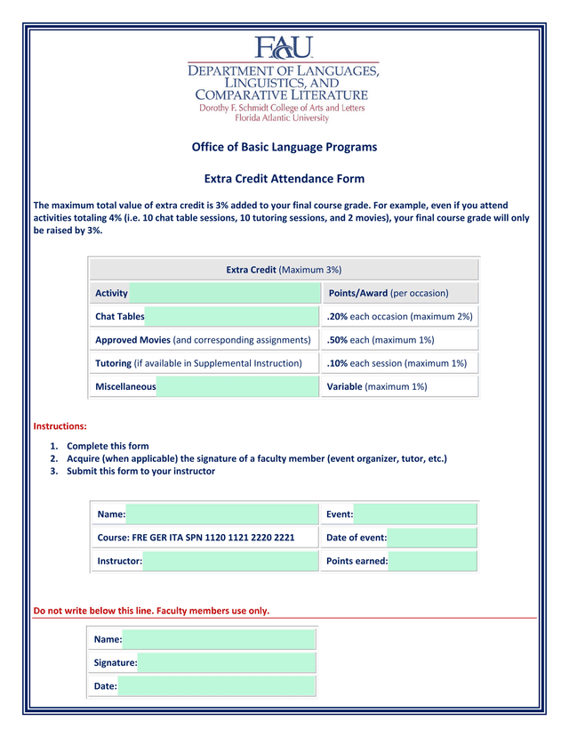 Extra Credit Attendance Form screenshot