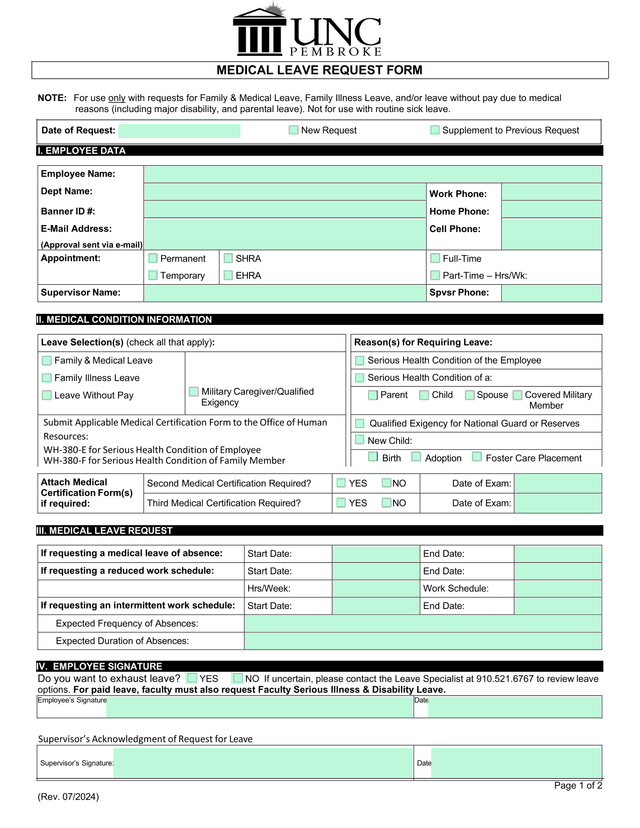 Medical Leave Request Form screenshot