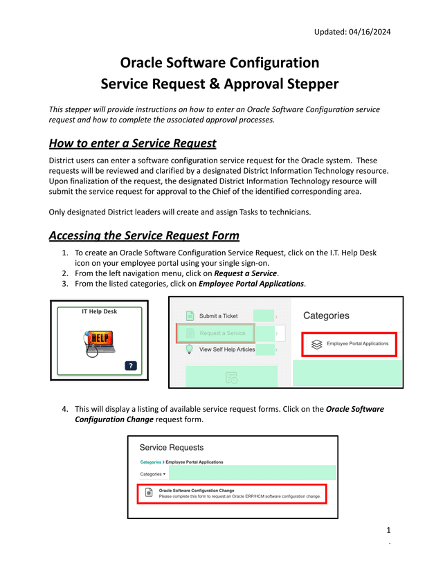 Oracle Software Configuration Service Request  Approval Stepper screenshot