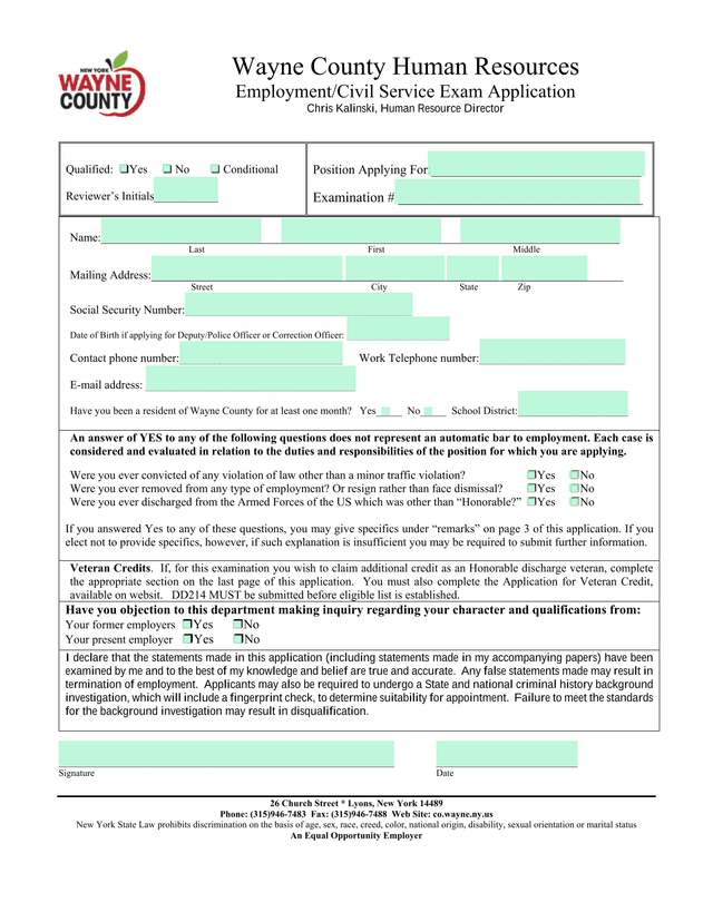 Wayne County Human Resources EmploymentCivil Service Exam Application screenshot