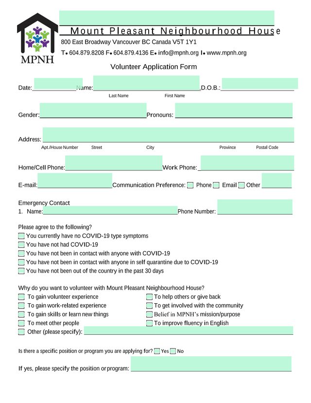 Volunteer Application Form screenshot