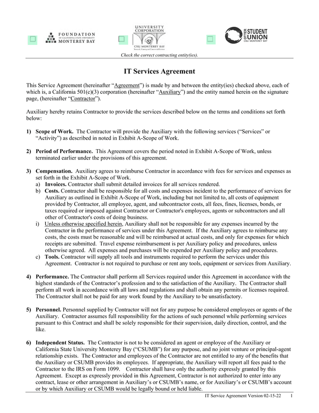 IT Service Agreement screenshot