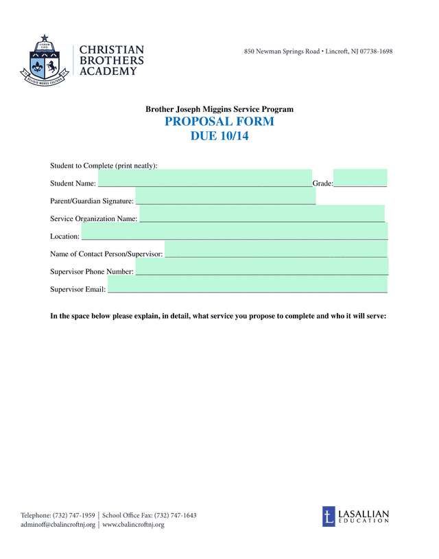 Brother Joseph Miggins Service Program Proposal Form screenshot